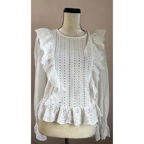 NWT English Factory eyelet lace ruffled statement sleeve blouse - Picture 4 of 7